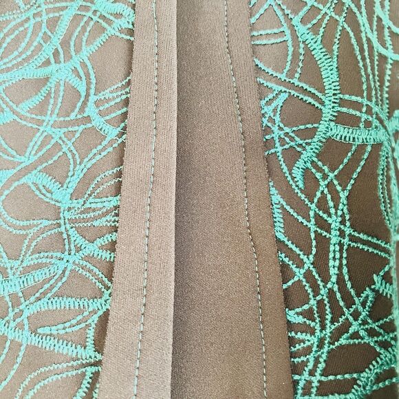 Tadashi Shoji Dress L Green Brocade Fit Flare Cocktail Wedding Guest Elegant - Picture 13 of 15